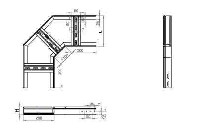 Угол горизонтальный лестничный замковый 90° НЛЗУ Лидер чертеж