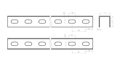 Швеллер перфорированный по трем сторонам ПШВ3 Лидер чертеж