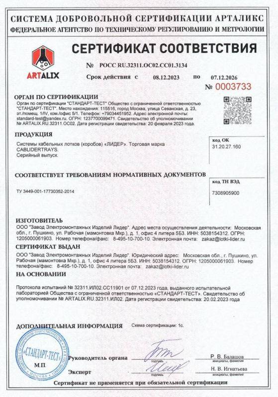 Сертификат соответствия ЗЭМИЛ до 12.2026