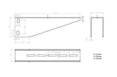 Консоль подвеса лотка КПЛ5-200 для профиля ПСМ чертеж