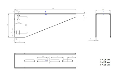 Консоль подвеса лотка КПЛ5-150 для профиля ПСМ чертеж